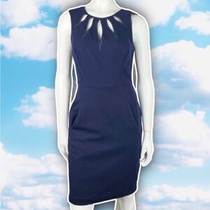 SUSANA MONACO Wool Blend Cutout Sheath Dress Navy Blue Career Office Old Money